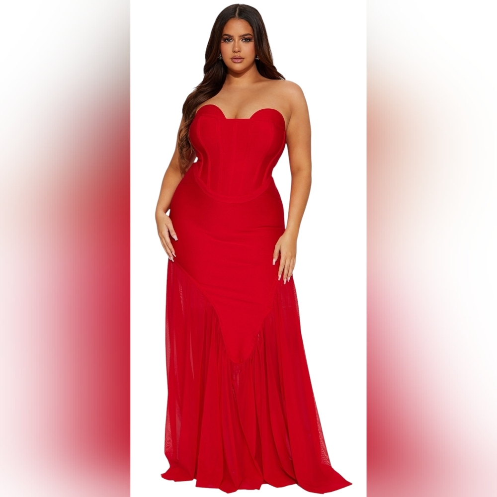 Red Strapless Corset Mermaid Gown